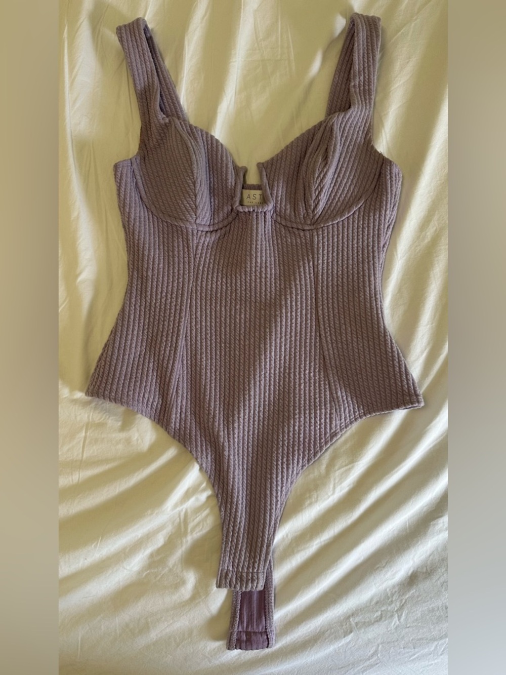 ASTR Women’s Mauve Ribbed purple One-Piece Bodysuit size S